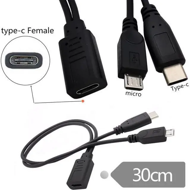 Alt view image 4 of 7 - USB C Splitter Cable, USB Type C Female to Male and Micro USB Male Y Splitter Extension Charge Cable ,1ft/30cm
