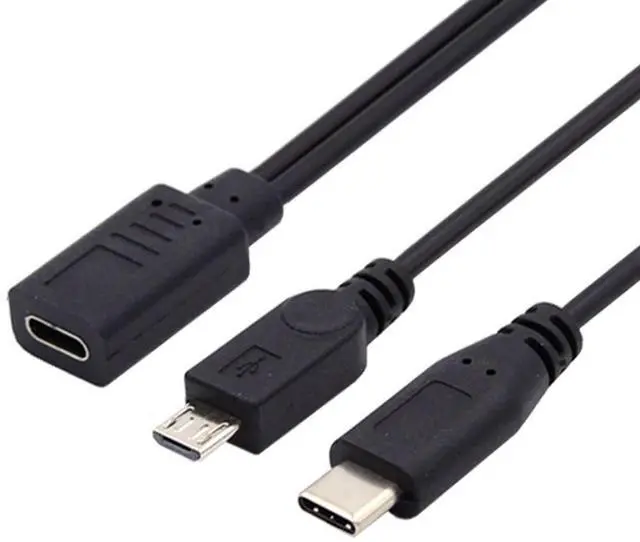 Alt view image 2 of 7 - USB C Splitter Cable, USB Type C Female to Male and Micro USB Male Y Splitter Extension Charge Cable ,1ft/30cm