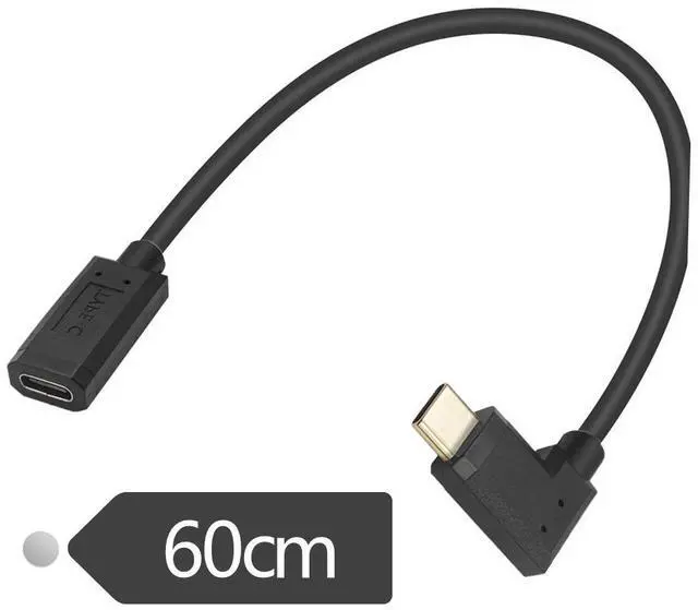 Alt view image 2 of 7 - 90 Degree Right Angled USB-C USB 3.1 Type C Male to Female Extension Data Cable for Macbook Tablet ,90 Degree USB Type C Short Extention Cable, Left/Right Angle 2ft/0.6m