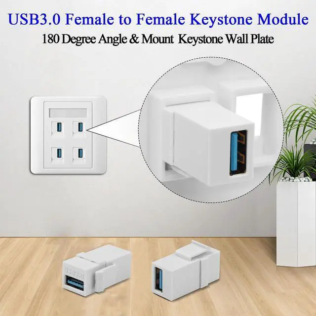 Alt view image 3 of 7 - (2 Pack) Super Speed USB 3.0 Female to Female F/F Modular Insert Jack Coupler for Wall Plate,USB 3.0 Keystone Jack Female Coupler Insert Snap-in Connector Socket Adapter Port for Wall Plate Out