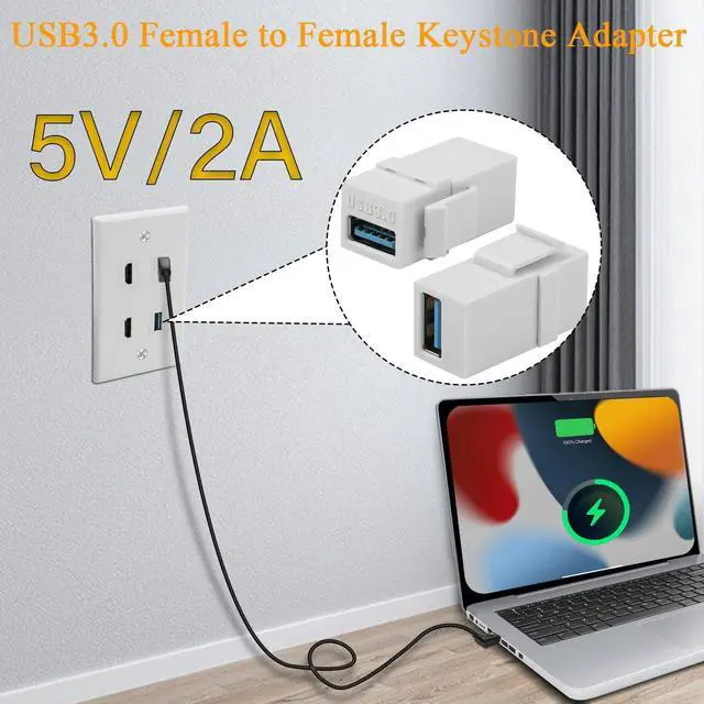 Alt view image 4 of 7 - (2 Pack) Super Speed USB 3.0 Female to Female F/F Modular Insert Jack Coupler for Wall Plate,USB 3.0 Keystone Jack Female Coupler Insert Snap-in Connector Socket Adapter Port for Wall Plate Out