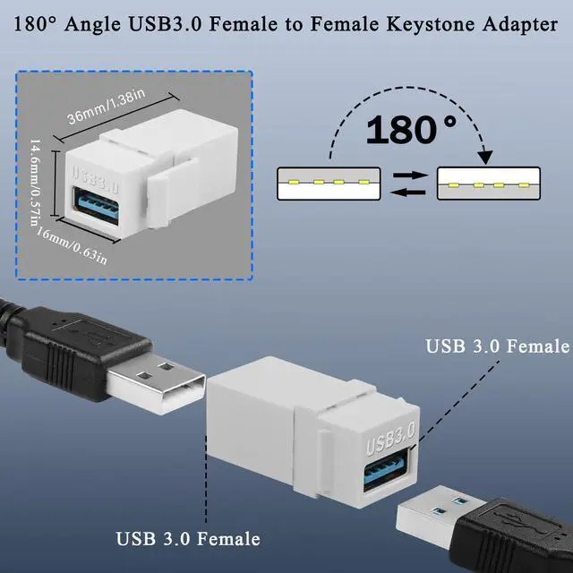 Alt view image 6 of 7 - (2 Pack) Super Speed USB 3.0 Female to Female F/F Modular Insert Jack Coupler for Wall Plate,USB 3.0 Keystone Jack Female Coupler Insert Snap-in Connector Socket Adapter Port for Wall Plate Out