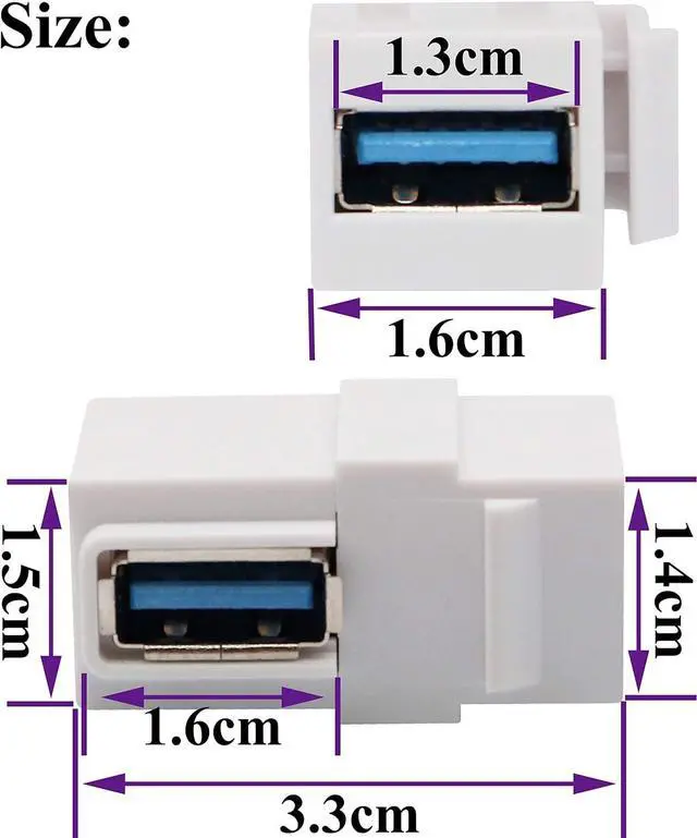 Alt view image 4 of 7 - (2 Pack) 90 Degree Right Angled Super Speed USB 3.0 Female to Female F/F Modular Insert Jack Coupler for Wall Plate,USB 3.0 Keystone Jack Female Coupler Insert Snap-in Connector Socket Adapter Port