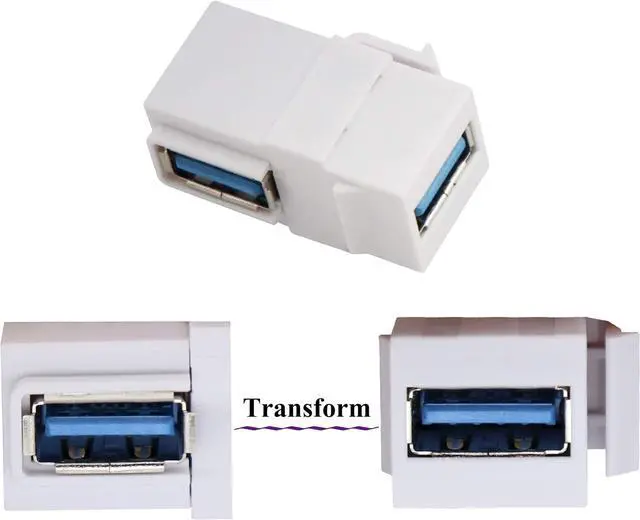 Alt view image 5 of 7 - (2 Pack) 90 Degree Right Angled Super Speed USB 3.0 Female to Female F/F Modular Insert Jack Coupler for Wall Plate,USB 3.0 Keystone Jack Female Coupler Insert Snap-in Connector Socket Adapter Port