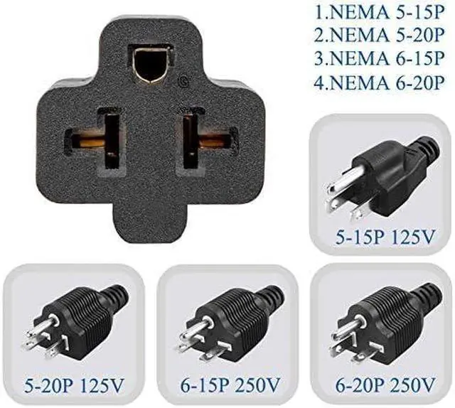 Alt view image 3 of 7 - 12AWG Heavy Duty Power Extension Cord,4-in-1 NEMA 5-15P to 5-15R/5-20R/6-20R/6-15R Short Power Cord PC,US Standard 3 Prong Cord Extender,12 Gauge Extension Cable ,UL Listed,2ft/0.6m