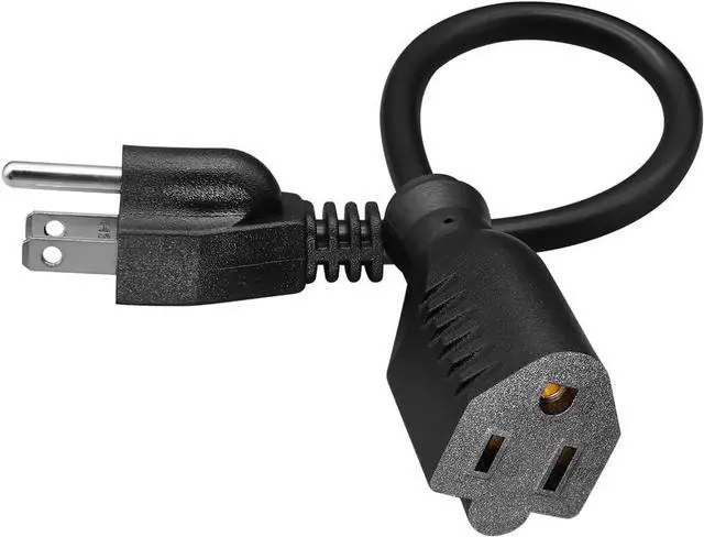 Alt view image 2 of 7 - Heavy-Duty Power Short Extension Cord 1 Foot, NEMA 5-15P to NEMA 5-15R Male to Female US Extension Cable, 3 Prong Cord Extender, ETL Listed, 16AWG, 1ft/0.3m