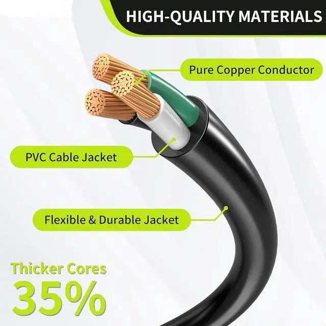 Alt view image 6 of 7 - Heavy-Duty Power Extension Cord , NEMA 5-15P to NEMA 5-15R Male to Female US Extension Cable, 3 Prong Cord Extender, UL Listed, 14AWG, 3ft/1m