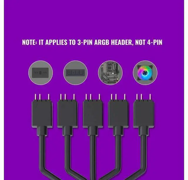 Alt view image 5 of 7 - 1-to-5 ARGB Splitter Cable / 5V - Support 3-pin Addressable RGB - LED Sync Cable for MasterFan/MasterLiquid ARGB Series Support(ARGB 1-to-5 Splitter)