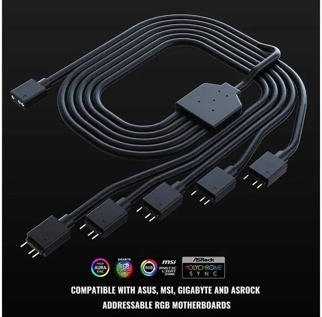 Alt view image 7 of 7 - 1-to-5 ARGB Splitter Cable / 5V - Support 3-pin Addressable RGB - LED Sync Cable for MasterFan/MasterLiquid ARGB Series Support(ARGB 1-to-5 Splitter)