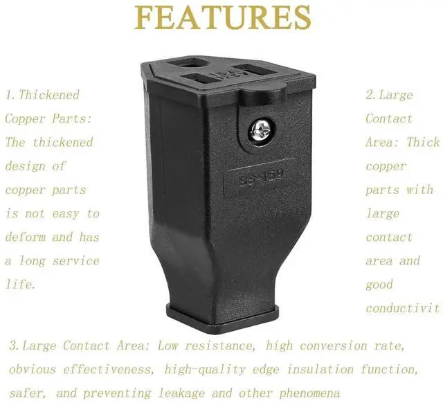 Alt view image 4 of 7 - 2-Pack US Standard 3 Prong Female socket Nema 5-15R DIY Power Converter Travel Plug Adapter,US Female connector, NEMA 5-15R Receptacle US DIY Grounding Rewireable Power Plug