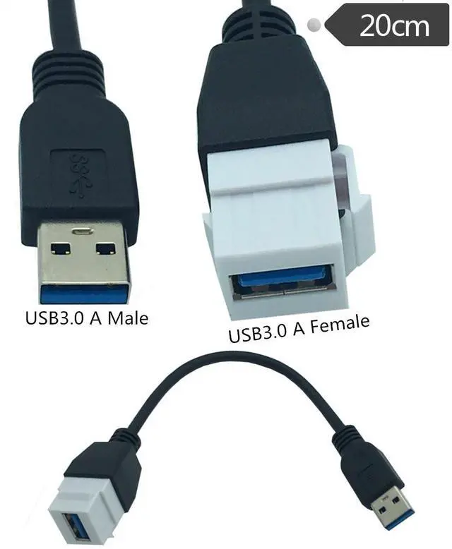 Alt view image 4 of 7 - USB 3.0 A Male to Female Panel Mount Insert Adapter for Wall Socket Face Plate ,USB 3.0 A to USB 3.0 A Female to Male Connector Extension Cable For Wall Plate Outlet Panel ,8inch/20cm