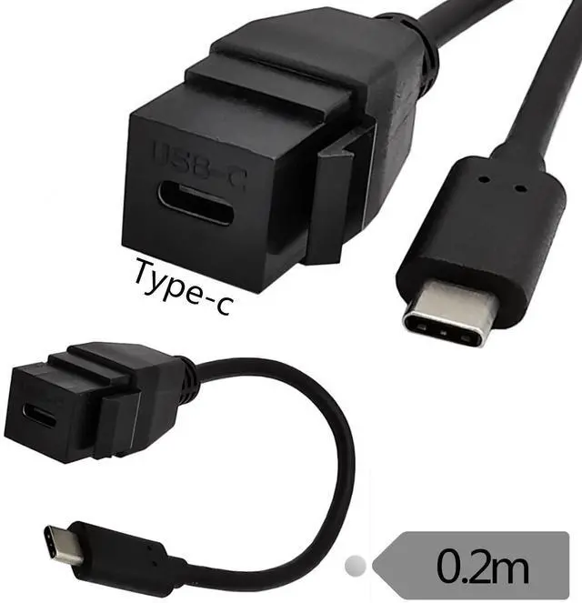 Alt view image 3 of 7 - USB C Keystone Jack Cable,Type-c Male to Female Panel Mount Insert Adapter USB-C Pigtail Extention Keystone-to-Cable Convertor USB 3.1 Type C Extension Cord for Wall Socket Face Plate (Black)