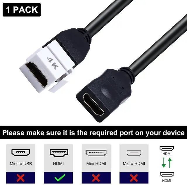 Alt view image 2 of 7 - 4K HDMI Keystone Jack Cable, 4K Female to Female HDMI Pigtail Cable, Keystone Wall Plate Pigtail Video Extension Cord Snap-in Connector Support 3D, 4K@60hz,8in/20cm