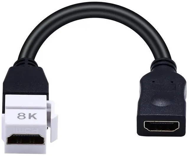 Main image of 8K HDMI Keystone Jack Pigtail Cable, 48Gbps HDMI 2.1 Keystone Pigtail Cable Female to Female Video Extension Snap-in Connector for White Wall Plate 8K, 4K@60Hz, 8in/20cm
