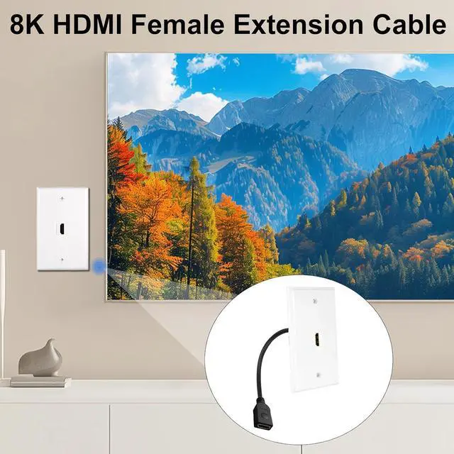 Alt view image 5 of 7 - 8K HDMI Keystone Jack Pigtail Cable, 48Gbps HDMI 2.1 Keystone Pigtail Cable Female to Female Video Extension Snap-in Connector for White Wall Plate 8K, 4K@60Hz, 8in/20cm
