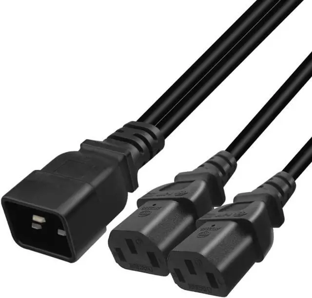 Alt view image 2 of 7 - IEC C20 to 2 C13 Y Splitter Multi IEC Cable, Single IEC 320 C20 Male to Dual C13 Female Socket Y Split IEC Power Cord, One C20 to Two C13 Computer Power Cable,18AWG, 1ft/0.3m