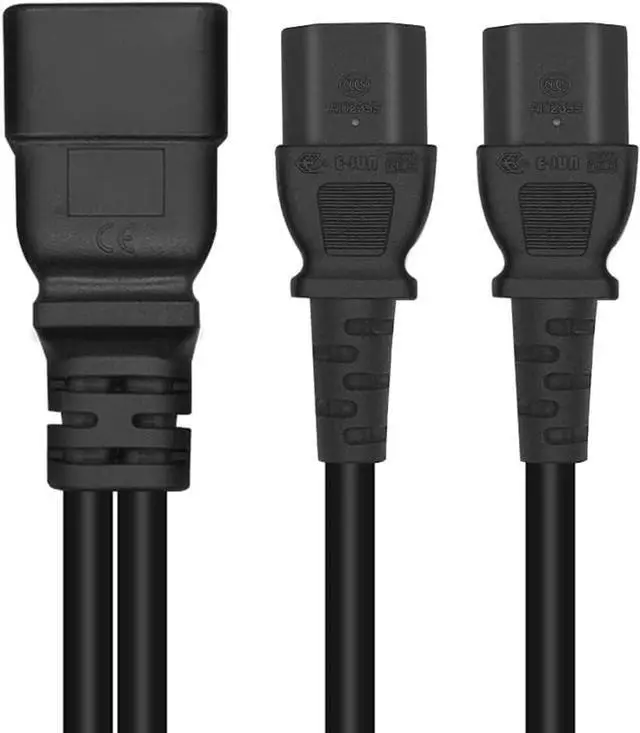 Alt view image 4 of 7 - IEC C20 to 2 C13 Y Splitter Multi IEC Cable, Single IEC 320 C20 Male to Dual C13 Female Socket Y Split IEC Power Cord, One C20 to Two C13 Computer Power Cable,18AWG, 1ft/0.3m