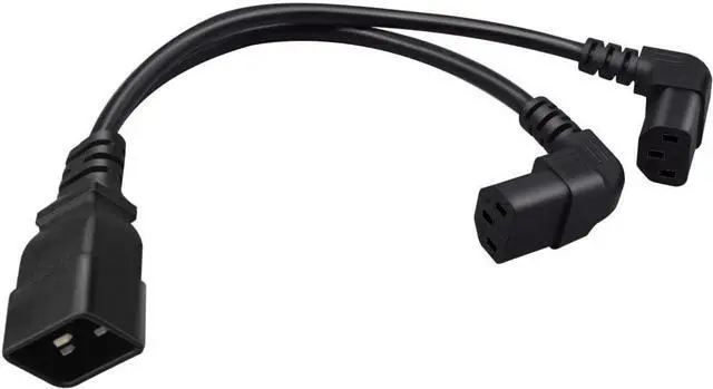 Main image of IEC C20 to 2 * C13 Elbow Plug Y Splitter Dual IEC Double,Single IEC 320 C20 Male to Dual 90-Degree Angle C13 Female Y Split,C19 Power Strip Multi IEC Cable,18AWG,1ft/0.3m