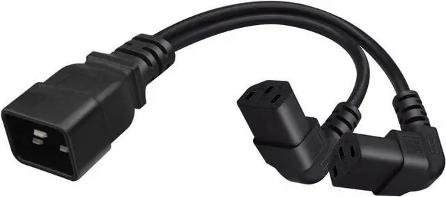Alt view image 2 of 7 - IEC C20 to 2 * C13 Elbow Plug Y Splitter Dual IEC Double,Single IEC 320 C20 Male to Dual 90-Degree Angle C13 Female Y Split,C19 Power Strip Multi IEC Cable,18AWG,1ft/0.3m