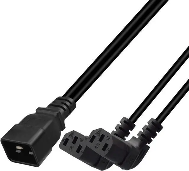 Alt view image 4 of 7 - IEC C20 to 2 * C13 Elbow Plug Y Splitter Dual IEC Double,Single IEC 320 C20 Male to Dual 90-Degree Angle C13 Female Y Split,C19 Power Strip Multi IEC Cable,18AWG,1ft/0.3m