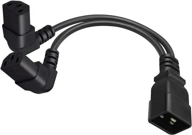 Alt view image 3 of 7 - IEC C20 to 2 * C13 Elbow Plug Y Splitter Dual IEC Double,Single IEC 320 C20 Male to Dual 90-Degree Angle C13 Female Y Split,C19 Power Strip Multi IEC Cable,18AWG,1ft/0.3m