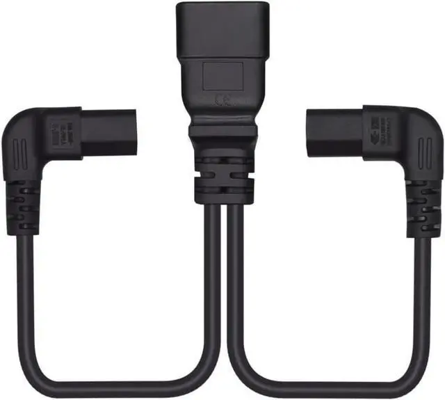 Alt view image 7 of 7 - IEC C20 to 2 * C13 Elbow Plug Y Splitter Dual IEC Double,Single IEC 320 C20 Male to Dual 90-Degree Angle C13 Female Y Split,C19 Power Strip Multi IEC Cable,18AWG,1ft/0.3m