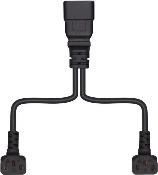Alt view image 6 of 7 - IEC C20 to 2 * C13 Elbow Plug Y Splitter Dual IEC Double,Single IEC 320 C20 Male to Dual 90-Degree Angle C13 Female Y Split,C19 Power Strip Multi IEC Cable,18AWG,1ft/0.3m