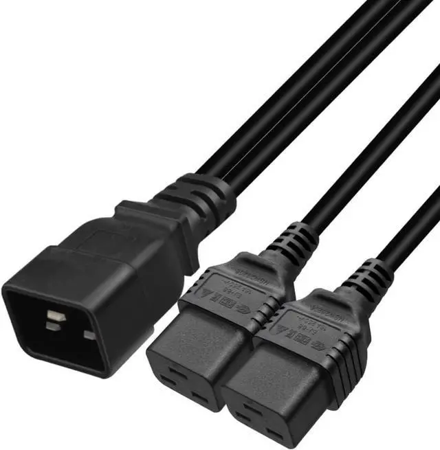 Alt view image 3 of 7 - IEC C20 to 2 * C19 Y Splitter Multi IEC Cable, Single IEC 320 C20 Male to Dual C19 Female Socket Y Split Power Cord, 16AWG, 1ft/0.3m