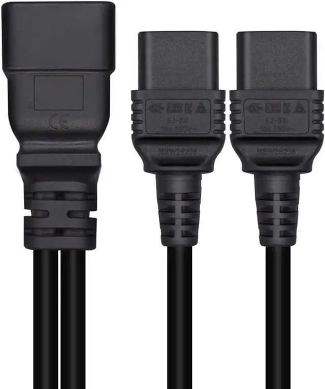 Alt view image 5 of 7 - IEC C20 to 2 * C19 Y Splitter Multi IEC Cable, Single IEC 320 C20 Male to Dual C19 Female Socket Y Split Power Cord, 16AWG, 1ft/0.3m
