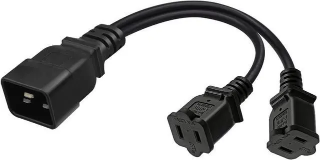 Main image of IEC C20 to 2 X NEMA 1-15R Y Splitter Power Cord, Single IEC 320 C20 Male to Dual US 2 Prong NEMA 1-15R Female Socket Y Split Cable,C19 Power Strip,18AWG,1ft/30cm