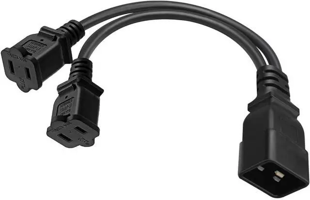 Alt view image 2 of 7 - IEC C20 to 2 X NEMA 1-15R Y Splitter Power Cord, Single IEC 320 C20 Male to Dual US 2 Prong NEMA 1-15R Female Socket Y Split Cable,C19 Power Strip,18AWG,1ft/30cm