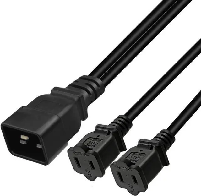 Alt view image 3 of 7 - IEC C20 to 2 X NEMA 1-15R Y Splitter Power Cord, Single IEC 320 C20 Male to Dual US 2 Prong NEMA 1-15R Female Socket Y Split Cable,C19 Power Strip,18AWG,1ft/30cm