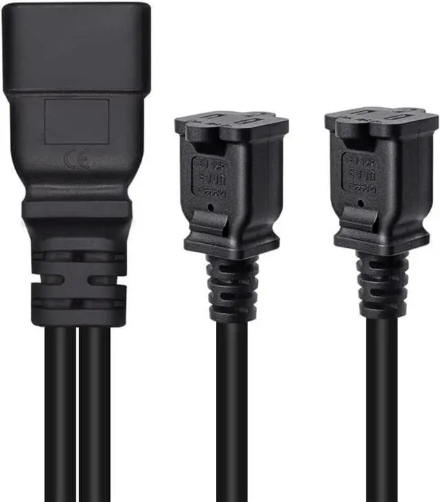 Alt view image 4 of 7 - IEC C20 to 2 X NEMA 1-15R Y Splitter Power Cord, Single IEC 320 C20 Male to Dual US 2 Prong NEMA 1-15R Female Socket Y Split Cable,C19 Power Strip,18AWG,1ft/30cm