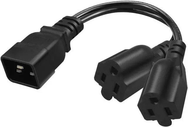 Main image of IEC C20 to 2 X NEMA 5-15R Y Splitter Dual IEC Double,Single C20 Male to Dual US Standard 3-Prong Female Socket Y Split Multi IEC Cable Outlet Splitter 3 Prong,18AWG,1ft/0.3m