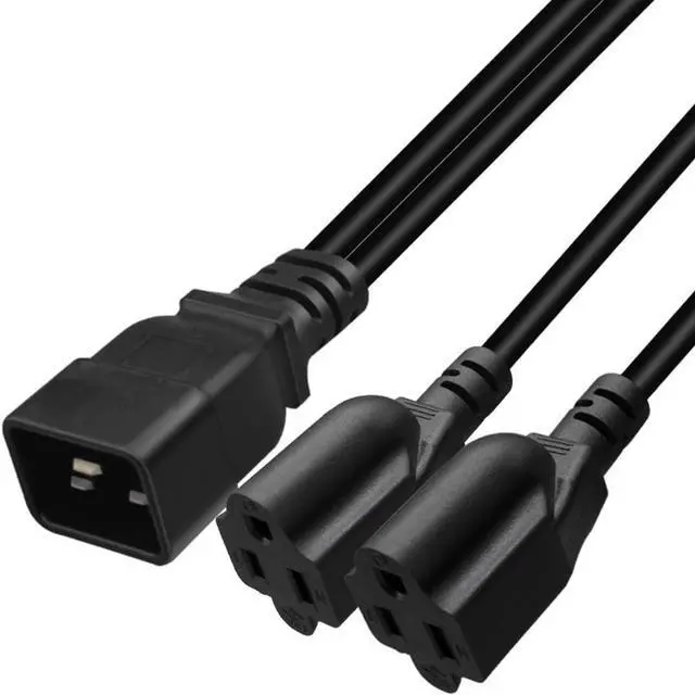 Alt view image 2 of 7 - IEC C20 to 2 X NEMA 5-15R Y Splitter Dual IEC Double,Single C20 Male to Dual US Standard 3-Prong Female Socket Y Split Multi IEC Cable Outlet Splitter 3 Prong,18AWG,1ft/0.3m