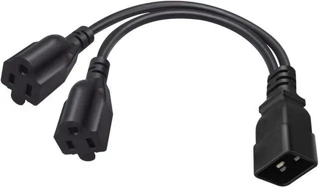 Alt view image 3 of 7 - IEC C20 to 2 X NEMA 5-15R Y Splitter Dual IEC Double,Single C20 Male to Dual US Standard 3-Prong Female Socket Y Split Multi IEC Cable Outlet Splitter 3 Prong,18AWG,1ft/0.3m
