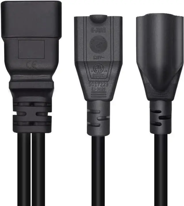 Alt view image 5 of 7 - IEC C20 to 2 X NEMA 5-15R Y Splitter Dual IEC Double,Single C20 Male to Dual US Standard 3-Prong Female Socket Y Split Multi IEC Cable Outlet Splitter 3 Prong,18AWG,1ft/0.3m