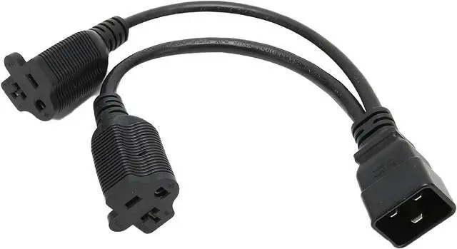 Main image of IEC C20 to 2 X NEMA 5-20R Y Splitter Dual IEC Power Cord, Single IEC 320 C20 Male to Dual US 3 Prong NEMA 5-15R/5-20R Female Socket Y Split,C19 Power Strip, 18AWG, 1ft/0.3m