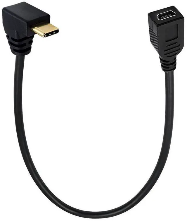 Main image of 90 Degree Angle USB-C Charging Cable, USB 3.1 Type C Male to Mini USB (Mini B) Female Converter Short Cable Cord , 8inch/25cm,Up/Down Angle