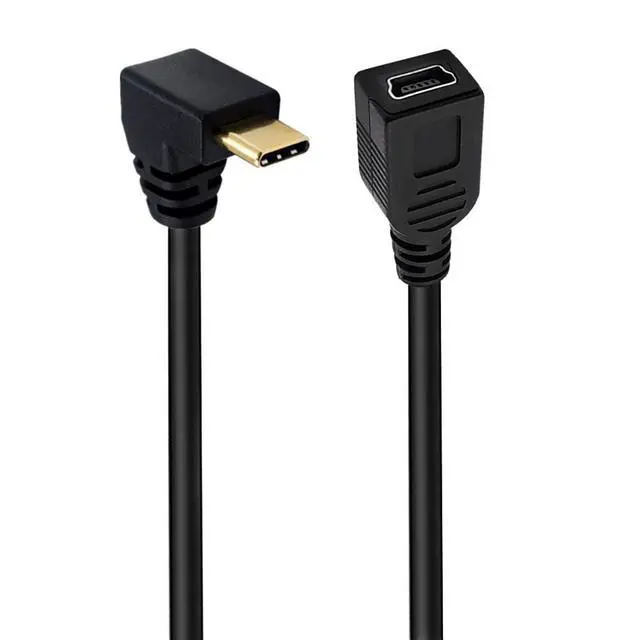 Alt view image 2 of 5 - 90 Degree Angle USB-C Charging Cable, USB 3.1 Type C Male to Mini USB (Mini B) Female Converter Short Cable Cord , 8inch/25cm,Up/Down Angle
