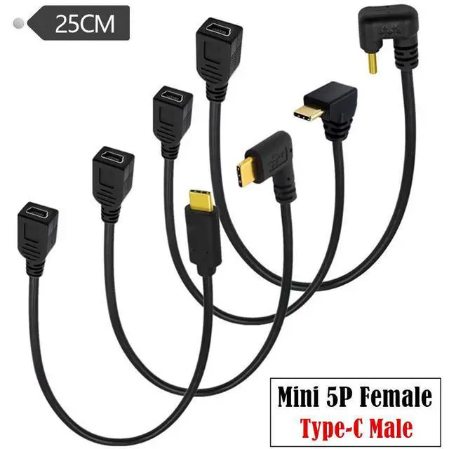 Alt view image 5 of 5 - 90 Degree Angle USB-C Charging Cable, USB 3.1 Type C Male to Mini USB (Mini B) Female Converter Short Cable Cord , 8inch/25cm,Up/Down Angle