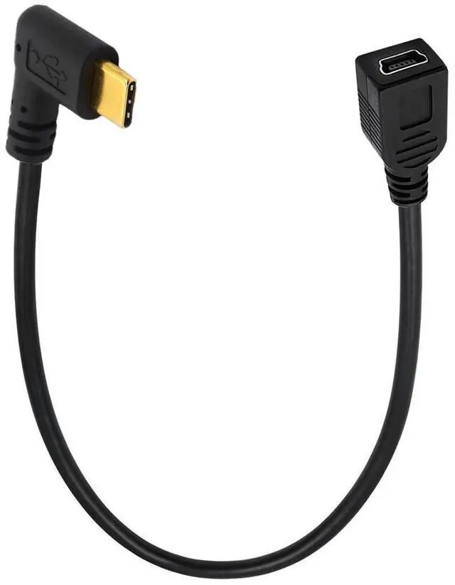 Main image of 90 Degree Angle USB-C Charging Cable, USB 3.1 Type C Male to Mini USB (Mini B) Female Converter Short Cable Cord , 8inch/25cm, Left/Right Angle