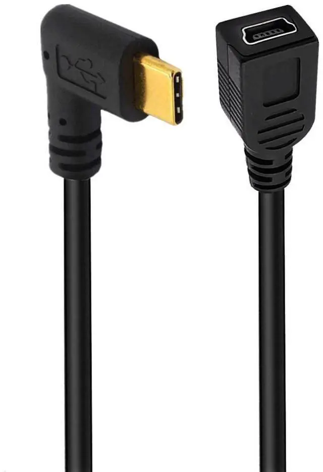 Alt view image 2 of 3 - 90 Degree Angle USB-C Charging Cable, USB 3.1 Type C Male to Mini USB (Mini B) Female Converter Short Cable Cord , 8inch/25cm, Left/Right Angle