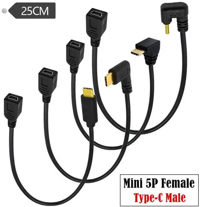 Alt view image 3 of 6 - USB-C Charging Cable, USB 3.1 Type C Male to Mini USB (Mini B) Female Converter Short Cable Cord , 8inch/25cm, Straight