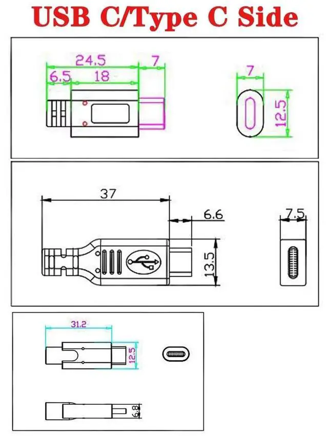Alt view image 4 of 6 - USB-C Charging Cable, USB 3.1 Type C Male to Mini USB (Mini B) Female Converter Short Cable Cord , 8inch/25cm, Straight