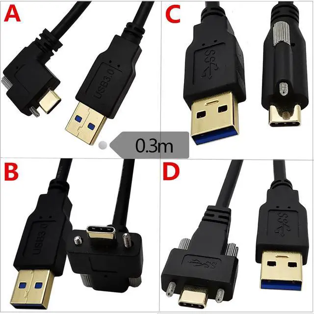 Alt view image 6 of 6 - 90 Degree Angle USB 3.1 Type-C Dual Screw Locking to Standard USB3.0 Data Cable 90 Degree for Camera ,1ft/0.3m