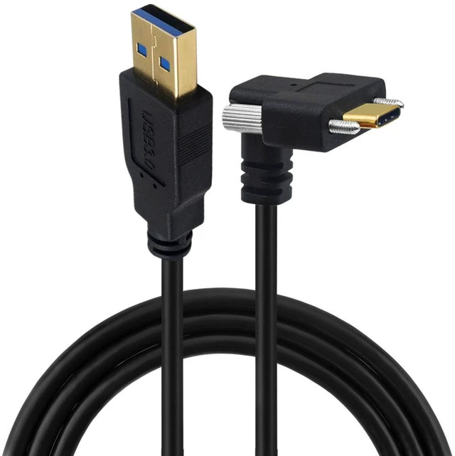 Main image of 90 Degree Angle USB 3.1 Type-C Dual Screw Locking to Standard USB3.0 Data Cable 90 Degree for Camera ,10ft/3m, Up/Down Angle