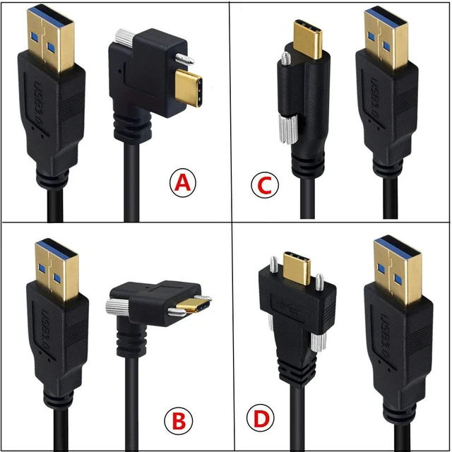 Alt view image 4 of 4 - 90 Degree Angle USB 3.1 Type-C Dual Screw Locking to Standard USB3.0 Data Cable 90 Degree for Camera ,10ft/3m, Up/Down Angle