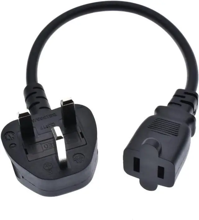 Main image of UK US Plug Adapter Short Power Cord 1ft,UK BS1363 Male Plug to US 2 Prong NEMA 1-15P Female Socket Short Power Cord Plug,US UK Plug Adapter Cord,17AWG,1ft/0.3m