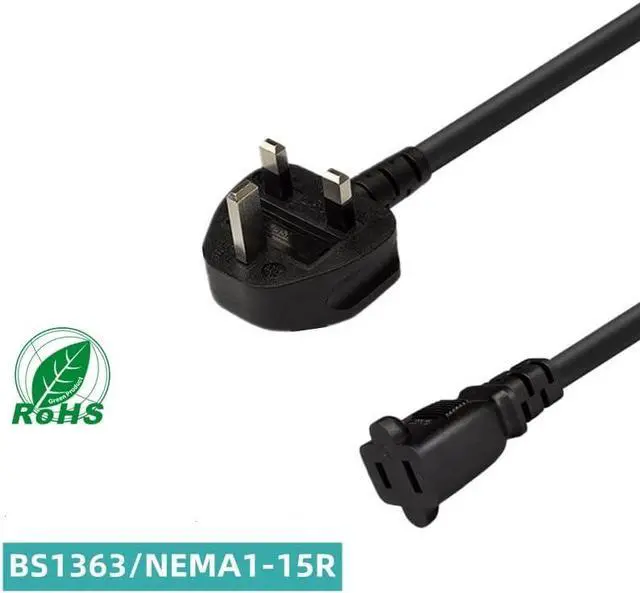 Alt view image 7 of 7 - UK US Plug Adapter Short Power Cord 1ft,UK BS1363 Male Plug to US 2 Prong NEMA 1-15P Female Socket Short Power Cord Plug,US UK Plug Adapter Cord,17AWG,1ft/0.3m
